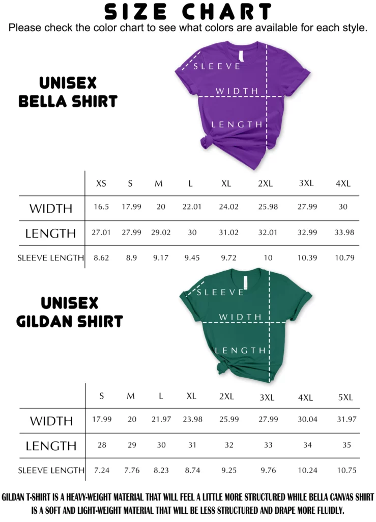 Round Neck T-Shirt Unisex Size Chart