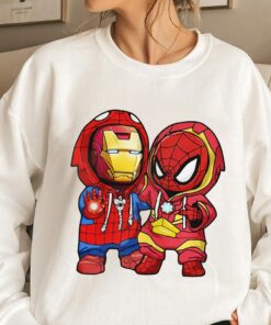 Spider-man And Iron Man Cute Friends Unisex T-shirt, Marvel Halloween Matching Hoodie Sweatshirt, Long Sleeve Adult Shirt Kid Toddler Tee