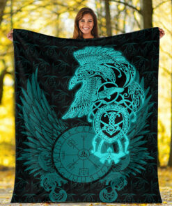 Viking Sherpa Fleece Blanket Raven Nordic Norse Blanket
