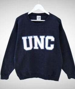 Vintage University North Carolina Spellout Logo Patches Sweatshirt Crewneck Pullover Jumper Streetwear Navy Baggy Sweatshirt