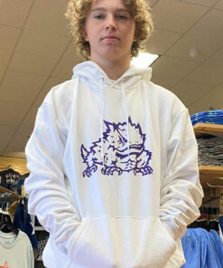 Champion TCU Horned Frogs Mens Big Logo Long Sleeve Hoodie TCU Shirt Sweatshirt Hoodie Reprinted Full Size Gifts for NCAA Fans