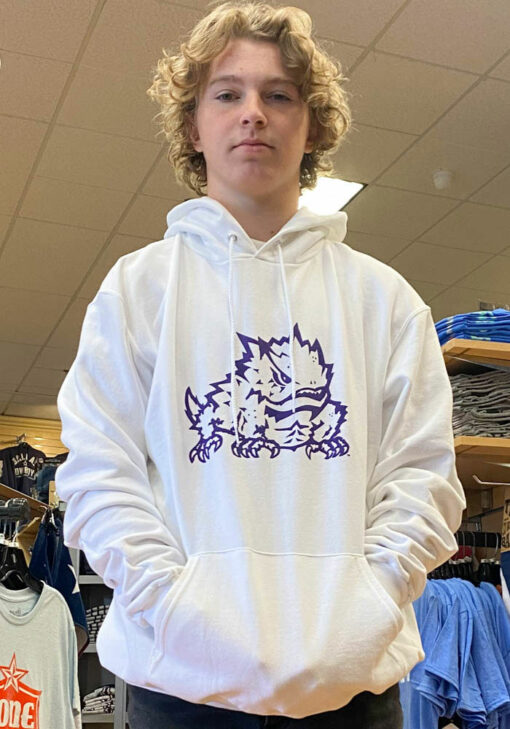 Champion TCU Horned Frogs Mens Big Logo Long Sleeve Hoodie TCU Shirt Sweatshirt Hoodie Reprinted Full Size Gifts for NCAA Fans