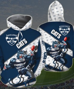 Customized 3D Printed Geelong Football Club Hoodie With Mascot-Kc - Afl Zip-Up Hoodie
