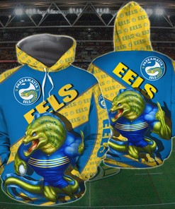Customized 3D Printed Parramatta Eels Hoodie With Mascot-Kc - Nrl Hoodie