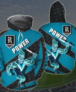 Customized 3D Printed Port Adelaide Football Club Hoodie With Mascot-Kc - Afl Zip-Up Hoodie
