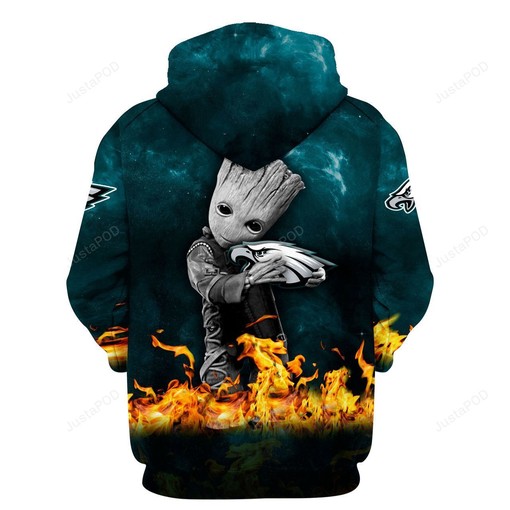 Nfl Philadelphia Eagles Baby Groot 3D All Over Print Zip-Up Hoodie Option