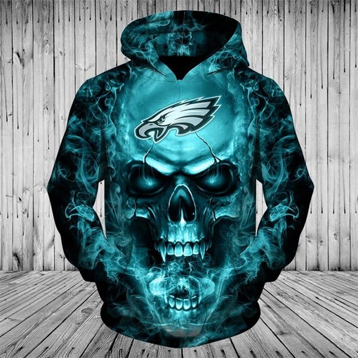 Nfl Philadelphia Eagles Neon Skull Men And Women 3D All Over Print Zip-Up Hoodie Option