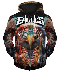 Nfl Philadelphia Eagles Patriotic Tribal Eagle Portriat Graphic 3D All Over Print Zip-Up Hoodie Option