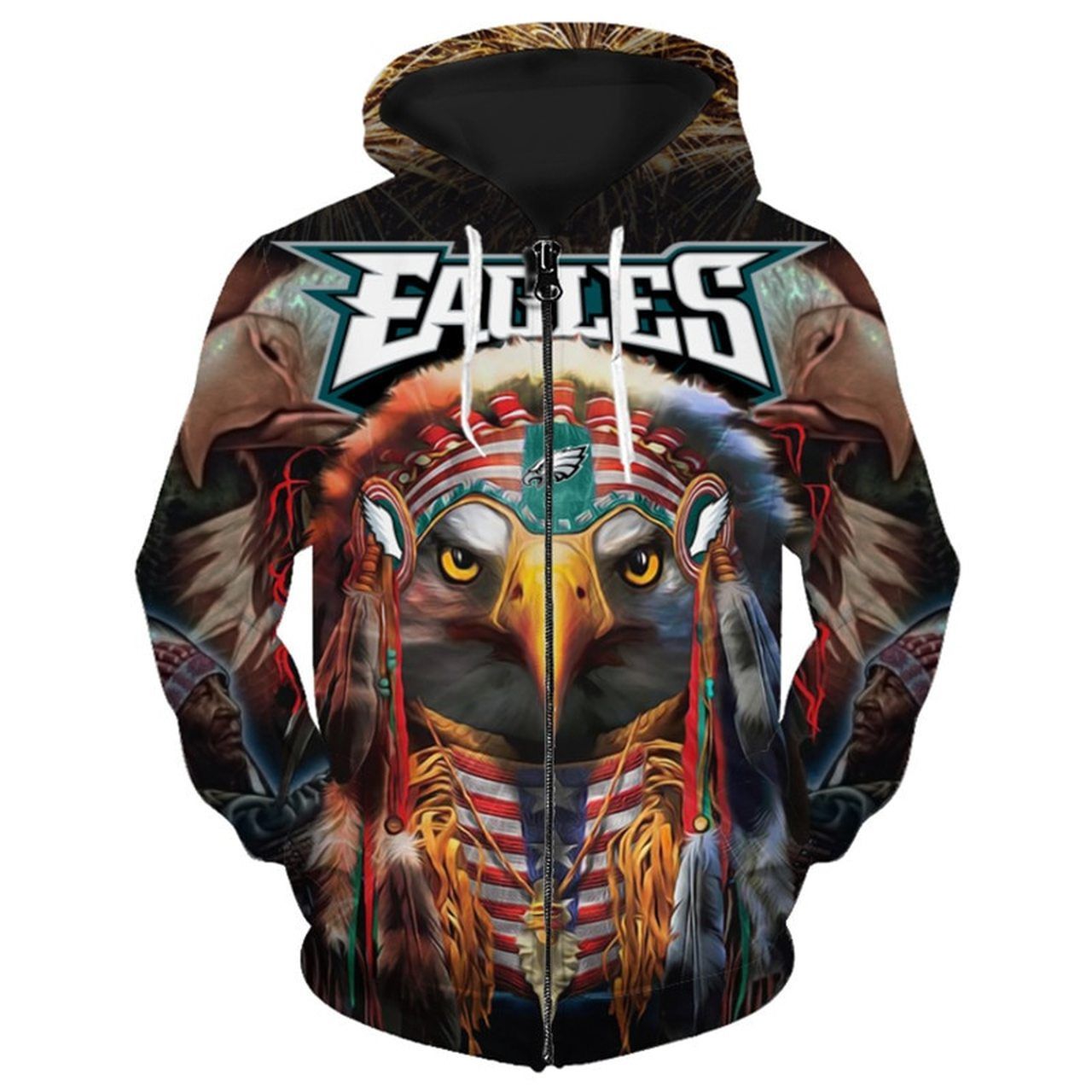 Nfl Philadelphia Eagles Patriotic Tribal Eagle Portriat Graphic 3D All Over Print Zip-Up Hoodie Option