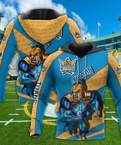 Personalized 3D Printed Gold Coast Titans Hoodie With Mascot-Kc - Nrl Zip-Up Hoodie
