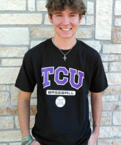 TCU Horned Frogs Black Baseball Short Sleeve T Shirt TCU Shirt Sweatshirt Hoodie Reprinted Full Size Gifts for NCAA Fans