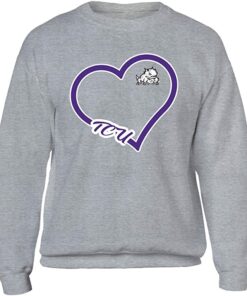 TCU Horned Frogs T-Shirt - Heart TCU Shirt Sweatshirt Hoodie Reprinted Full Size Gifts for NCAA Fans