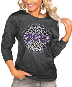 TCU Horned Frogs Women's Call The Shots Luxe Boyfriend Long Sleeve T-Shirt, University Football Fan Shirt, TCU Shirts Gift for Fans