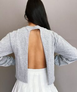 TCU Open Back Crop Long Sleeve Tee TCU Shirt Sweatshirt Hoodie Reprinted Full Size Gifts for NCAA Fans