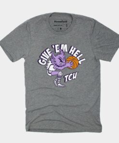 Vintage Give ‘Em Hell TCU Tee TCU Shirt Sweatshirt Hoodie Reprinted Full Size Gifts for NCAA Fans