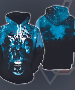 Washington Capitals Halloween 3D All Over Print Hoodie Zip - Featuring Michael Myers, Jason Voorhees, And Freddy Krueger