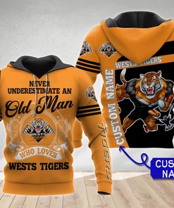 Wests Tigers Personalized An Old Man Loves Tigers 3D Hoodie Zip Hoodie, Nrl 3D All Over Print Hoodie Zip Hoodie