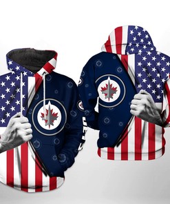 Winnipeg Jets Nhl Us Flag 3D All Over Print Zip-Up Hoodie Option