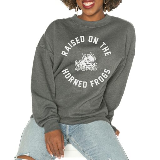 Women's Gameday Couture Charcoal TCU Horned Frogs Good Vibes Premium Fleece Drop Shoulder Pullover Sweatshirt