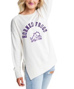 Women's Gameday Couture Cream TCU Horned Frogs Side Split Pullover Top, University Football Fan Shirt, TCU Shirts Gift for Fans
