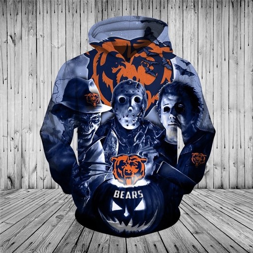 Chicago Bears Hoodie 3D Horror Night Halloween Pullover Nfl