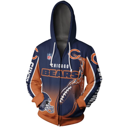 Chicago Bears Hoodie 3D Zip Hoodie Cute Flame Balls Graphic Gifts for Fans