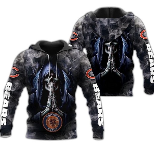 Chicago Bears Hoodie 3D Zip Hoodie Death Smoke Graphic Gifts for Fans