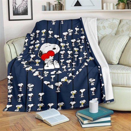 Love Heart Snoopy Cute Sherpa Fleece Blanket Gifts for Family, for Couple