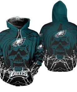 Philadelphia Eagles Hoodie Halloween Pumpkin Skull Print Zip Hoodie