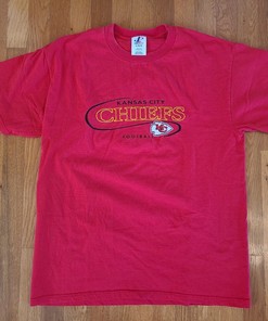Vintage KANSAS CITY CHIEFS Logo Athletic T-Shirt Red Short Sleeve Large NFL