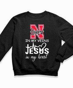 Nebraska Cornhuskers In My Veins Jesus In My Heart Logo Shirt