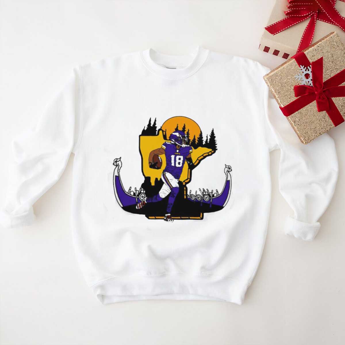 NFL Minnesota Vikings Football Justin Jefferson Player Number 18 Signature Cartoon Retro Shirt