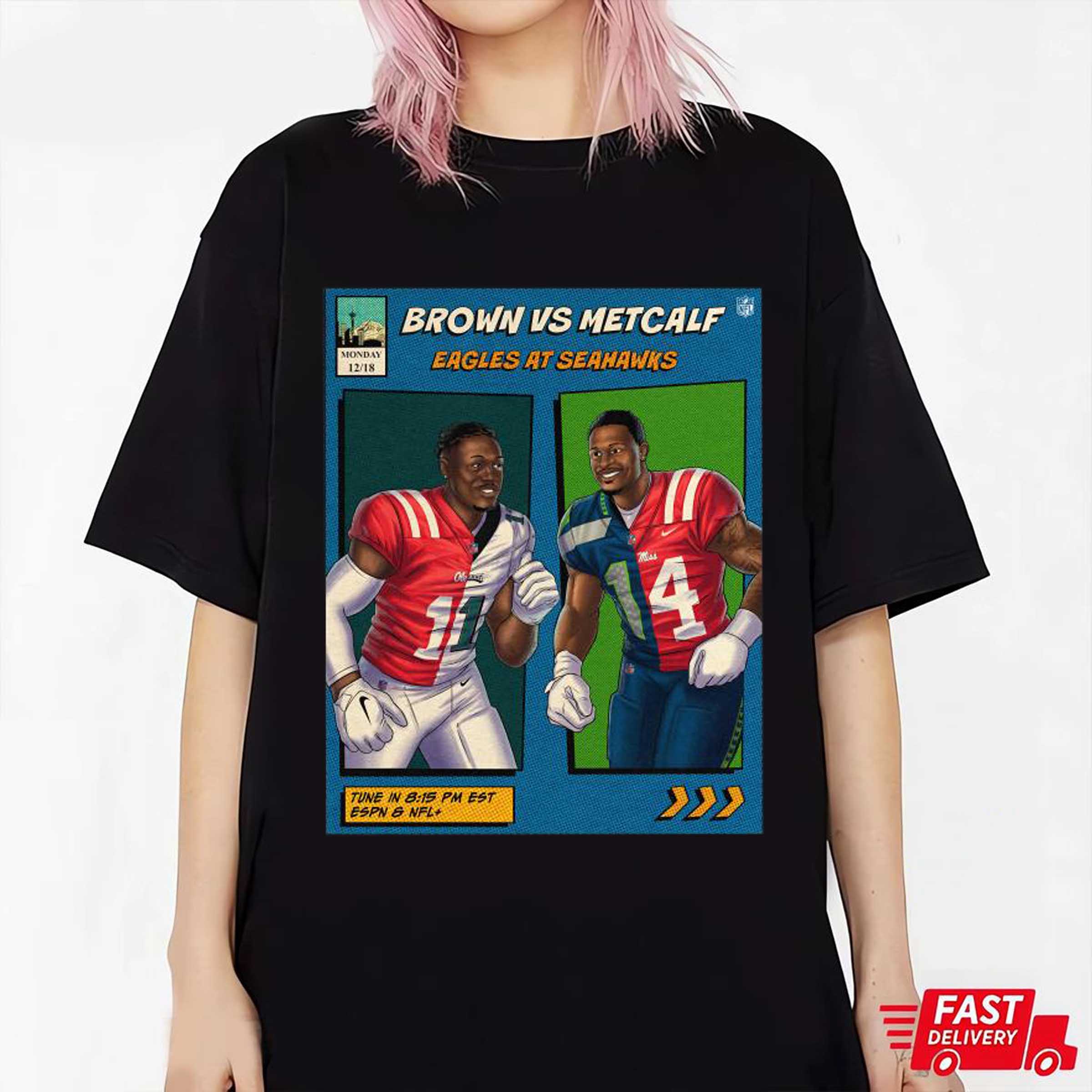 Official Philadelphia Eagles vs Seahawks Brown vs Metcalf NFL 2023 MNF Game Shirt