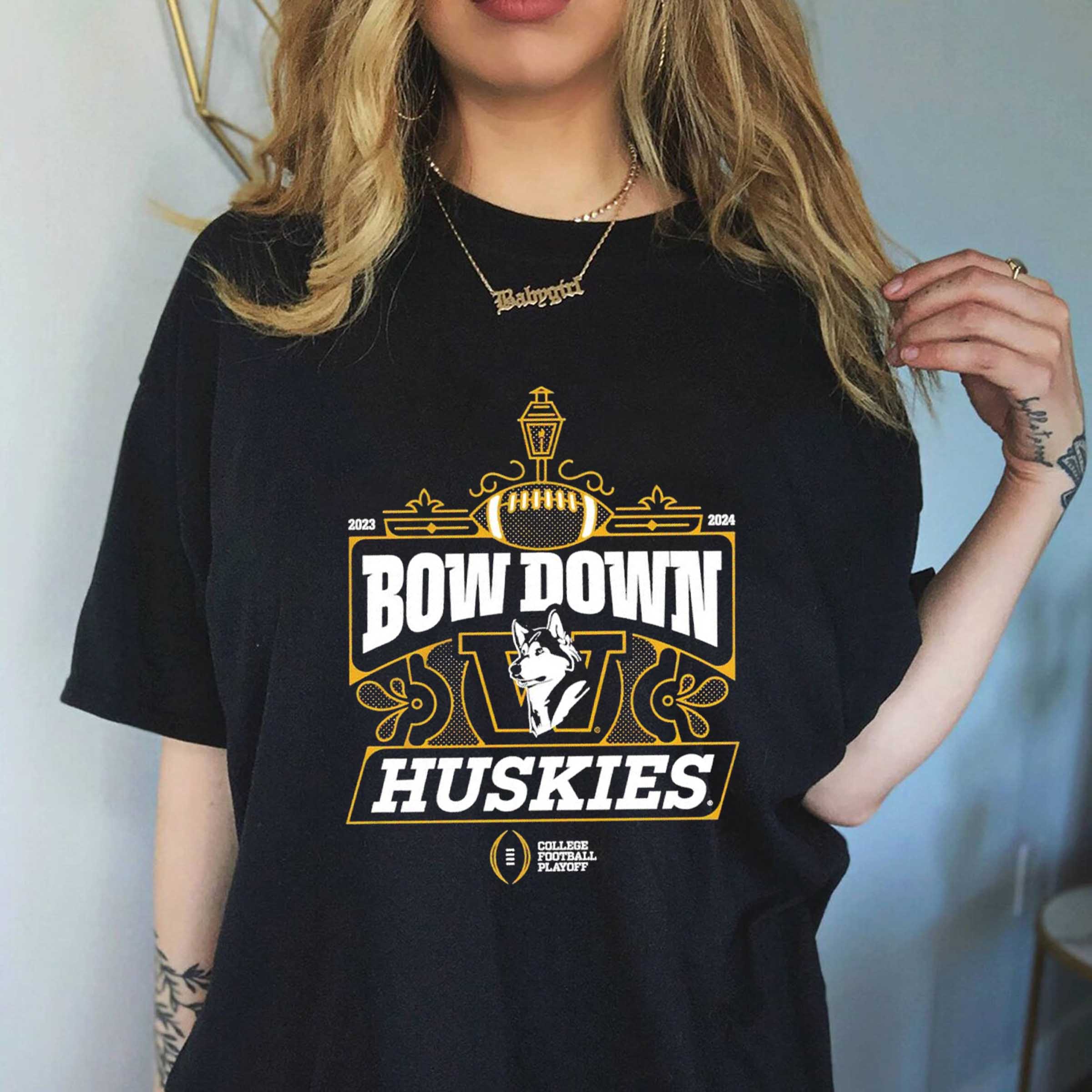 Washington Huskies 2023 2024 Bow Down Huskies College Football Playoff Logo Shirt Sweatshirt Hoodie