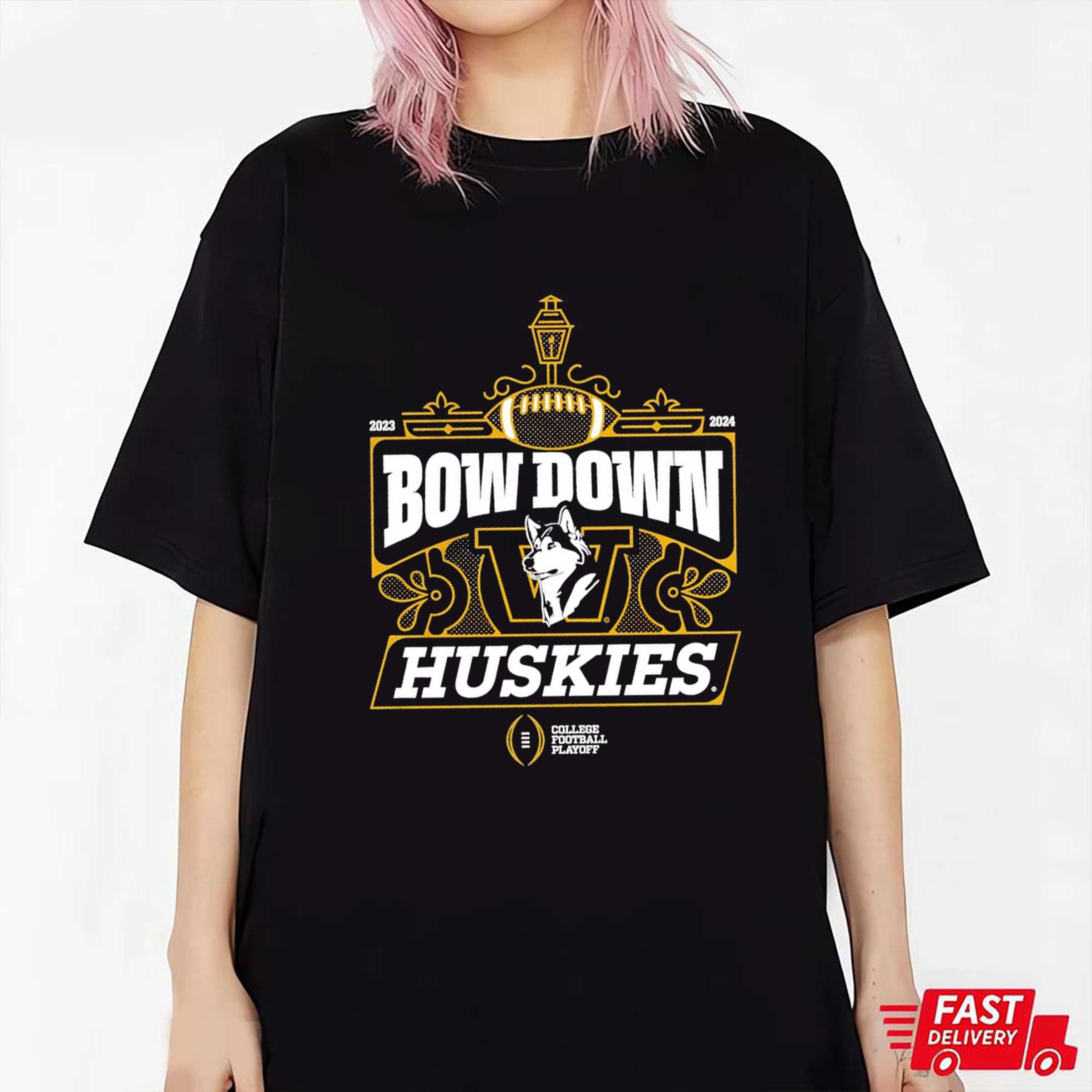 Washington Huskies 2023 2024 Bow Down Huskies College Football Playoff Logo Shirt Sweatshirt Hoodie