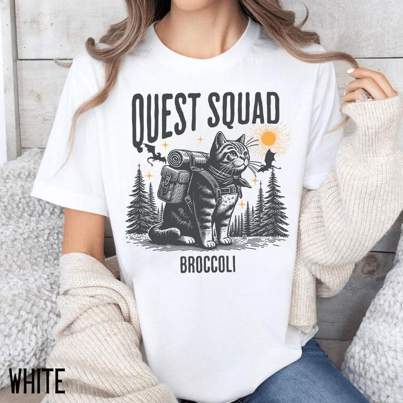 Broccoli Adventure Quest Squad Cat Shirt - Whimsical Exploration Tee