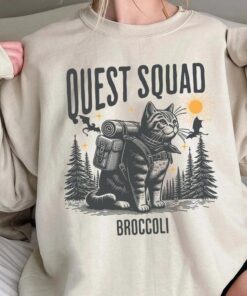 Broccoli Adventure Quest Squad Cat Shirt - Whimsical Exploration Tee