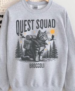 Broccoli Adventure Quest Squad Cat Shirt - Whimsical Exploration Tee
