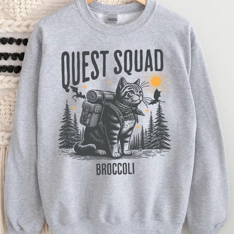Broccoli Adventure Quest Squad Cat Shirt - Whimsical Exploration Tee