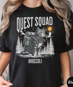 Broccoli Adventure Quest Squad Cat Shirt - Whimsical Exploration Tee