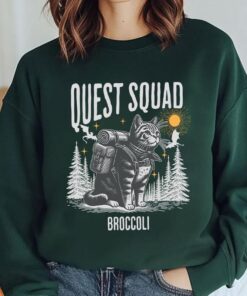 Broccoli Adventure Quest Squad Cat Shirt - Whimsical Exploration Tee