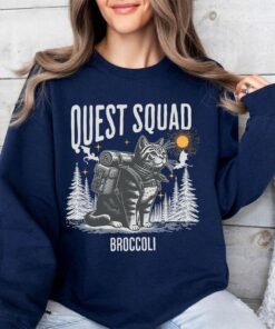 Broccoli Adventure Quest Squad Cat Shirt - Whimsical Exploration Tee