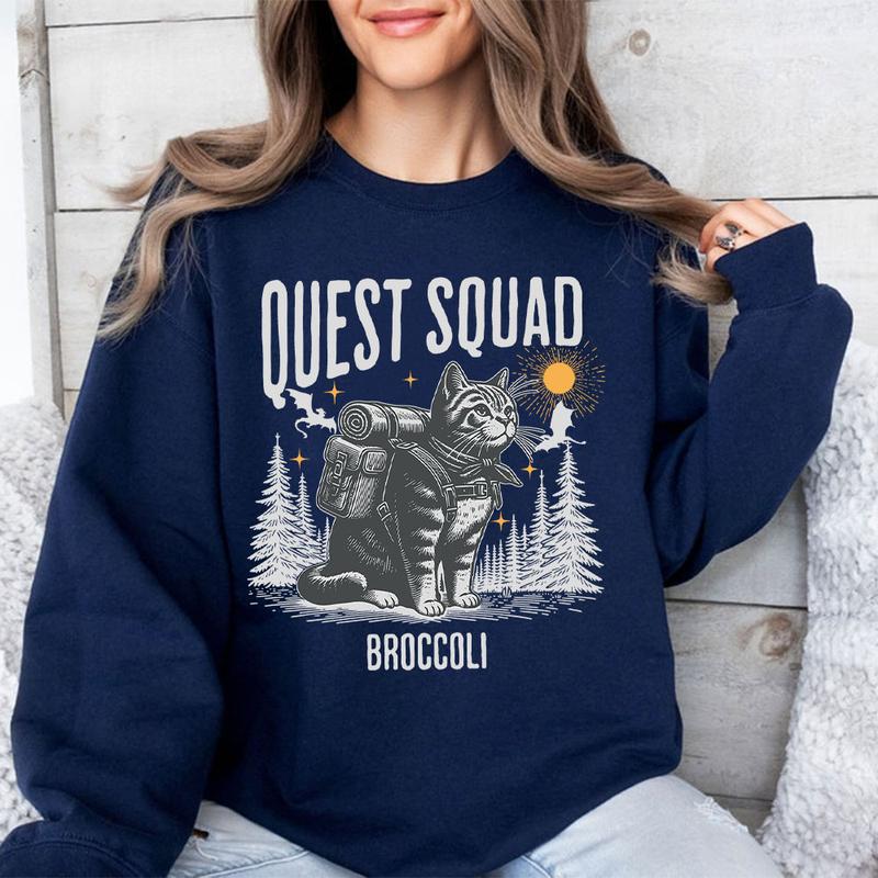 Broccoli Adventure Quest Squad Cat Shirt - Whimsical Exploration Tee