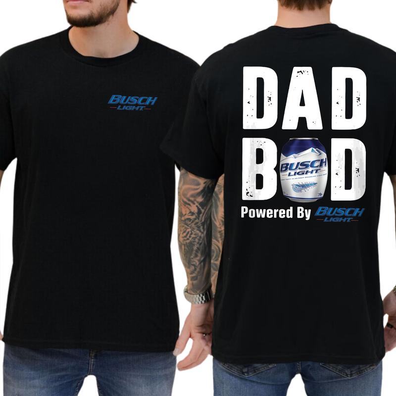 Dad Bod Powered By Busch Light Funny Drinking Tee - Casual Cotton T-Shirt for Men