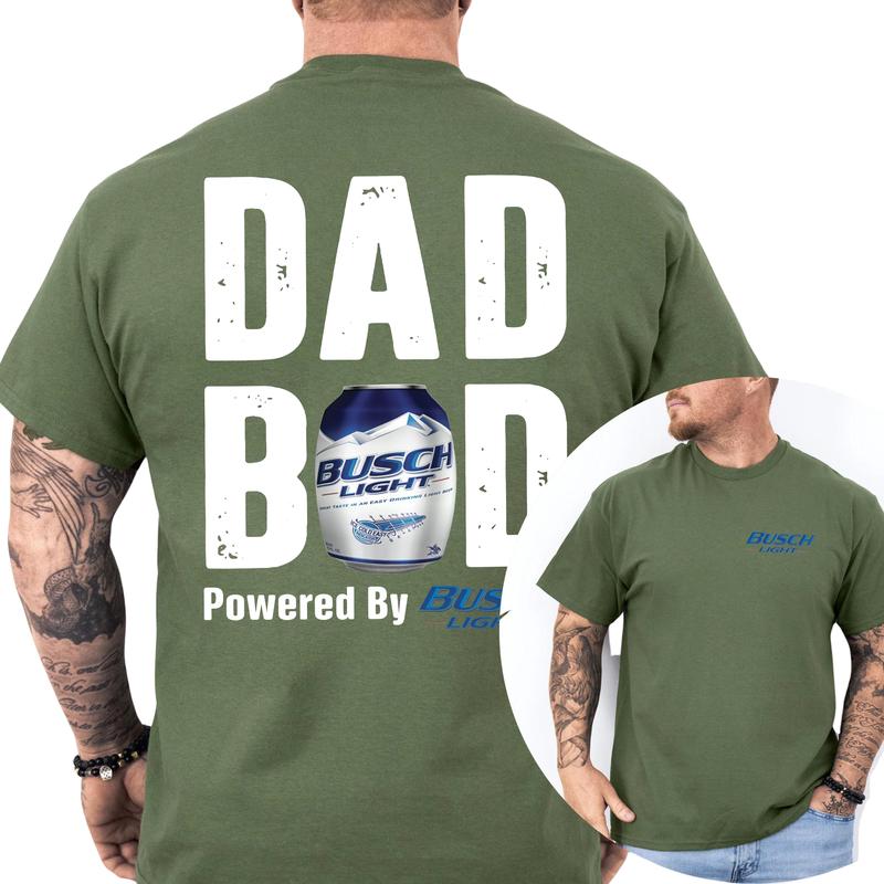 Dad Bod Powered By Busch Light Funny Drinking Tee - Casual Cotton T-Shirt for Men