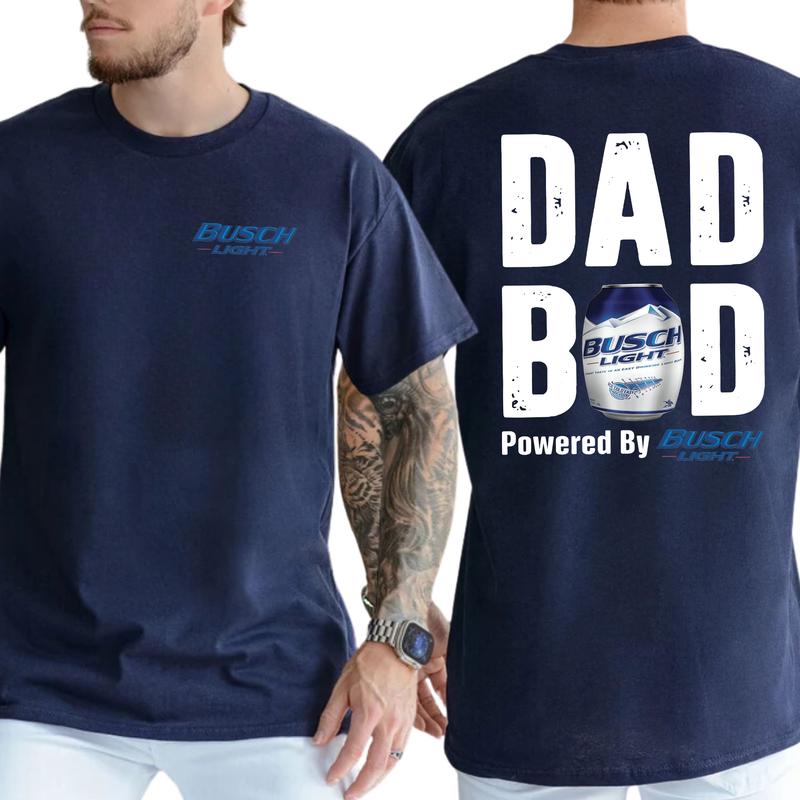 Dad Bod Powered By Busch Light Funny Drinking Tee - Casual Cotton T-Shirt for Men