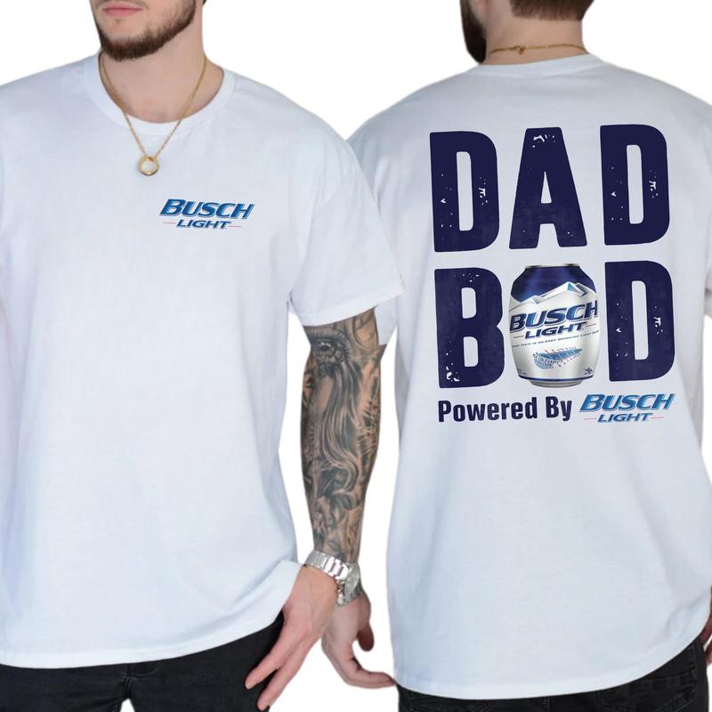 Dad Bod Powered By Busch Light Funny Drinking Tee - Casual Cotton T-Shirt for Men
