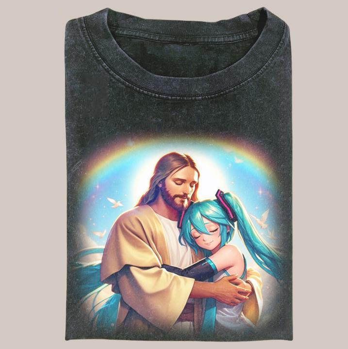Jesus & Hatsune Miku Unisex Streetwear Shirt - Blend of Spirituality and Pop Culture