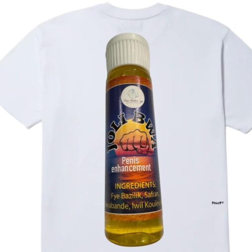 Jolibwa Bel Bwa: Men's White T-Shirt - A Bold Statement in Male Enhancement