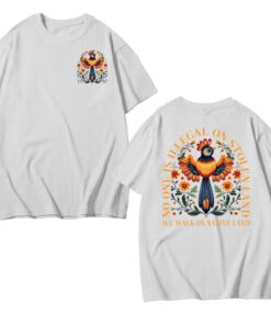 No Human Is Illegal on Stolen Land - Human Rights Activism T-Shirt for Immigrants and Indigenous Rights